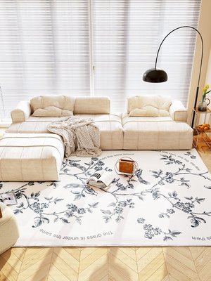 現貨熱銷-國風水墨畫鳥語花香客廳臥室地毯輕奢高級感沙發茶幾毯超大床邊毯^特價特賣