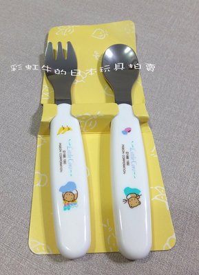 日本製 早期發行 10個月以上 嬰兒 熊熊 日本 Pigeon 貝親 不鏽鋼餐具組 湯匙 叉子 一組