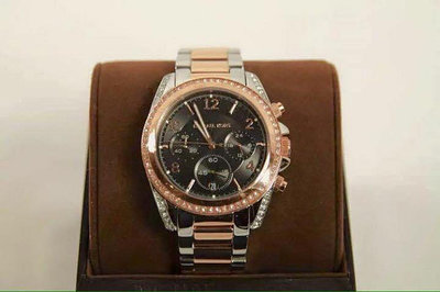 MICHAEL KORS Blair 水鑽圈 黑色錶盤 玫瑰金色配銀色不鏽鋼錶帶 石英 三眼計時 女士手錶 MK6093