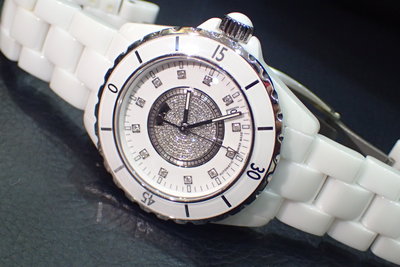 CHANEL香奈兒 白陶瓷半天星鑲鑽自動機械錶