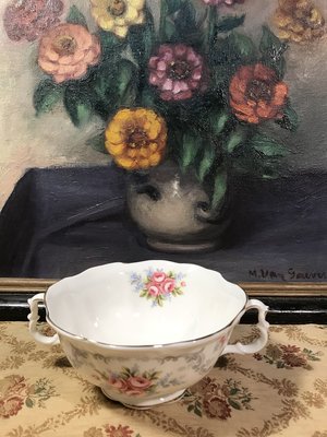 歐洲古物時尚雜貨 英國 ROYAL ALBERT雙耳杯 玫瑰花卉 骨瓷擺飾品 古董收藏
