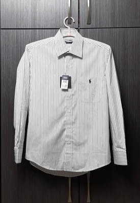 印尼購入-全新正品Polo Lauren 小馬純棉條紋休閒長袖襯衫15-32/約XL