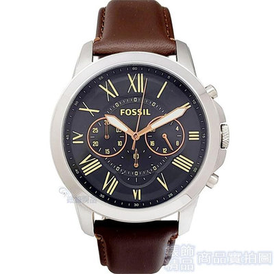 FOSSIL FS4813手錶 羅馬時標 三眼計時 黑面 咖啡色錶帶44mm 男錶【錶飾精品】
