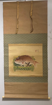 【一点會古美術】鮮 手繪絹本掛軸 日本 茶掛 軸畫  藝術 美術 裝飾 裝潢 掛件 擺設 收藏