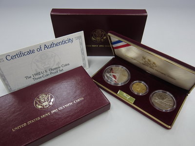 1992年 美國 奧林匹克 Olympic 奧運 金幣 銀幣 銅幣 紀念幣 黃金 盒裝套幣（國際市場鑑定幣極具收藏價值）
