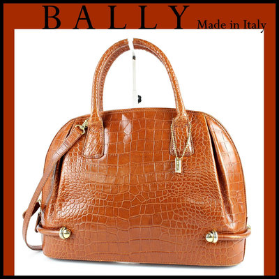 【桑園の】二手真品◆義大利製 BALLY 鱷魚皮壓紋 貝殼手提包 斜背包 (週日結標) D 5154