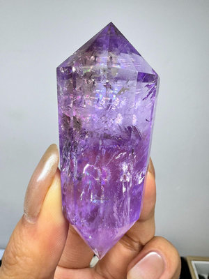 【二手】紫水晶雙尖靈擺里面很多碎七彩晶體很透 礦物晶體 收藏原石 擺件【禪靜院】-3257