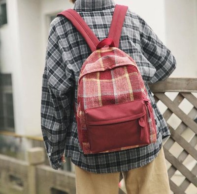 FINDSENSE X 韓國 女款 流行時尚 格子 大容量 防水 少女帆布包包 學生書包 雙肩包 後背包