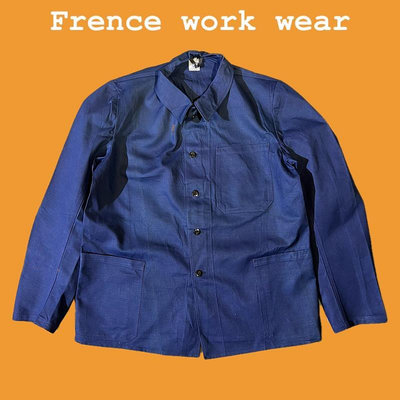 古著80s斜紋LSZ法式工裝Blue藍色法國三袋工裝夾克外套
