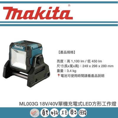 【真好工具】牧田 ML003G 18V/40V單機充電式LED方形工作燈