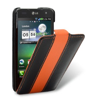 【Melkco】出清現貨下翻荔黑橙直條LG 樂金 P990 Optimus 2X 4吋真皮皮套手機套手機殼保護套保護殼