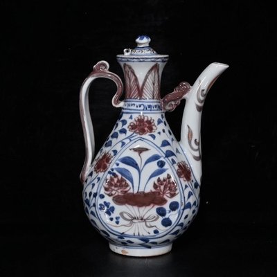古瓷器 古董瓷器 代青花釉里紅纏枝花壺（22×15cm）180-1753