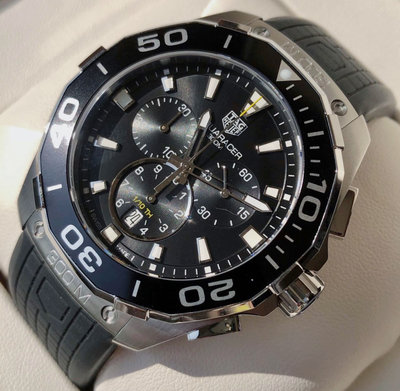TAG HEUER Aquaracer 黑色面錶盤 黑色橡膠錶帶 石英 男士手錶 CAY111A.FT6041 豪雅 競潜 300M
