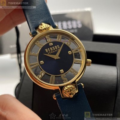 VERSUS VERSACE凡賽斯女錶,編號VV00280,36mm金色錶殼,深藍錶帶款
