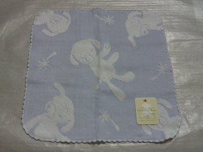 《24H必回覆》kontex 天空藍 小方巾（狗狗圖案）約29.5*29.5cm 日本製 100%綿