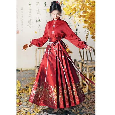 秋冬季中國風新中式緞面提花刺繡上衣馬面裙套裝結婚訂婚敬酒服女