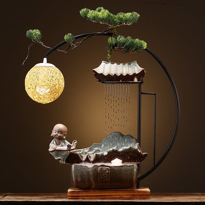 中式創意陶瓷小和尚流水風水擺件客廳辦公室開業禮品魚缸裝飾