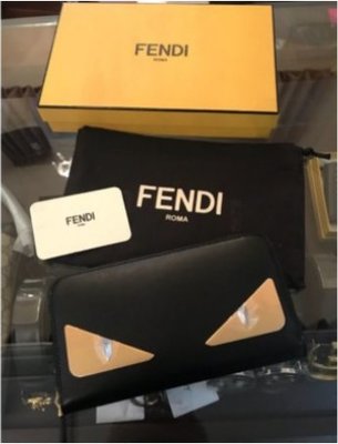 二手精品 FENDI芬迪 怪獸系列 錢夾 皮夾 長夾 金眼立體眼睛設計拉鏈長夾 7M0210 現貨正品