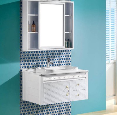 FUO衛浴:80公分合金材質櫃體 陶瓷盆浴櫃組(含鏡櫃,龍頭) T9018