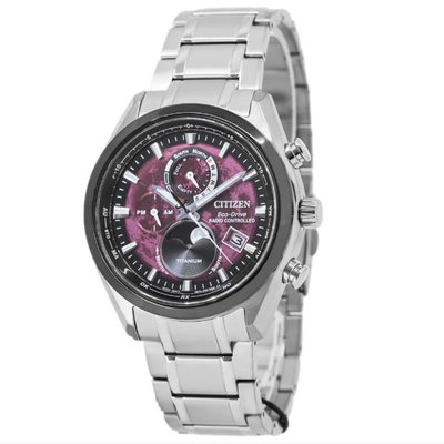 CITIZEN BY1018-80X 星辰錶 光動能 43mm 紫色面盤 電波 月相 鈦金屬錶帶 男錶女錶