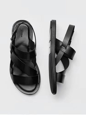 YOYO免運~Massimo Dutti男鞋 新款夏季（涼鞋）新款黑色真皮涼