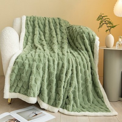 兔絨毛毯加厚沙發毯子午睡蓋毯加厚雙層提花毯