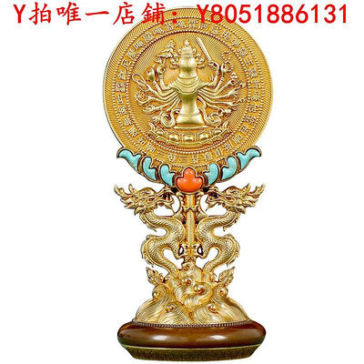 雕像藏村準提鏡全銅家用桌面用品《準提佛母》寶鏡裝飾桌面擺件準題鏡擺件