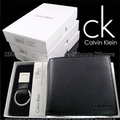 【免運費】【CK專櫃正品】美國Calvin Klein零錢袋短皮夾+鑰匙圈二件式禮盒組◎附美國專櫃購買證明