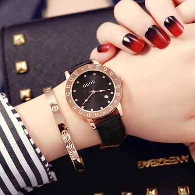 熱銷 古歐GUOU皮帶女錶時尚潮流大錶盤女士石英錶學生防水女款手錶腕錶702 WG047