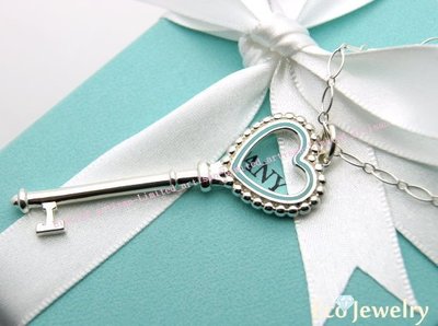 《Eco-jewelry》【Tiffany&amp;Co】 大款藍砝瑯愛心鑰匙項鍊 純銀925項鍊 ~專櫃真品 已送洗