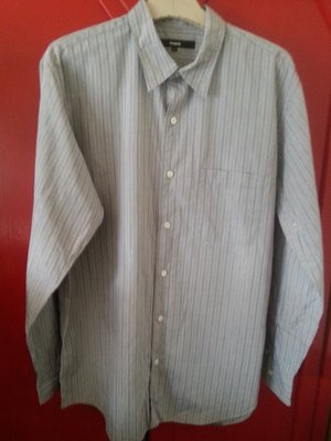 【beams】灰色 直條紋 金蔥 100%棉 長袖襯衫 SIZE:L