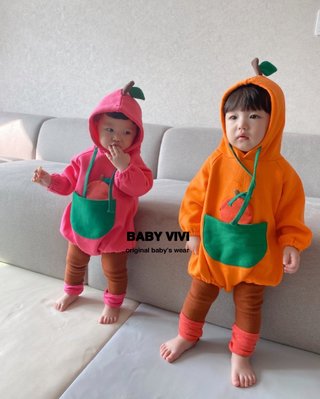 預購。20冬款。韓國LH立體水果造型大口袋嬰幼兒連帽包屁衣（LEN01019-007008/012-015）