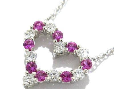 Tiffany PT950 粉紅寶+鑽石 水蜜桃愛心鑽石項鍊