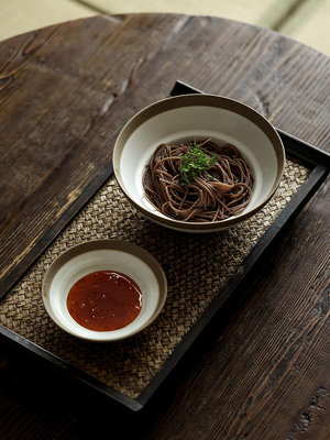 簡陶日式陶瓷面碗家用個性創意粗陶碗碟小套裝單個米飯碗大號湯碗~優優精品店