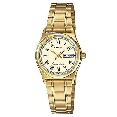 CASIO 經典淑女時裝時尚金羅馬指針腕錶(LTP-V006G-9B)母親節禮物