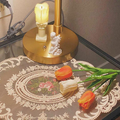 NN0I復古法式蕾絲桌墊INS繡花蕾絲桌布田園歐式床頭柜裝飾玫瑰花