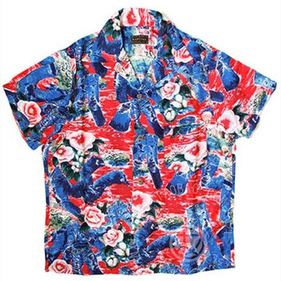 熱款直購#21SS KAPITAL 平田和宏 雙色絲麻花卉印花日系潮流夏威夷短袖襯衫