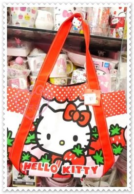 ♥小花花日本精品♥Hello Kitty草莓造型圖大容量手提包帆布包托特包42046509