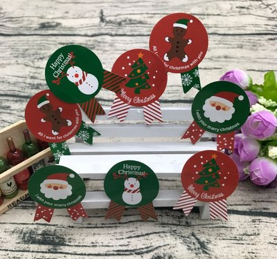 【8枚/張】 聖誕 勳章造形封口貼 雪人 聖誕樹 薑餅人 貼紙 包裝 禮物 飾品 喜糖盒 DIY 烘焙
