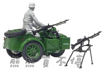 [在台現貨-三色可選] 二戰德國 BMW R75 邊車 1/24 合金 三輪 摩托車模型 可加購客製兵人和MG34機槍