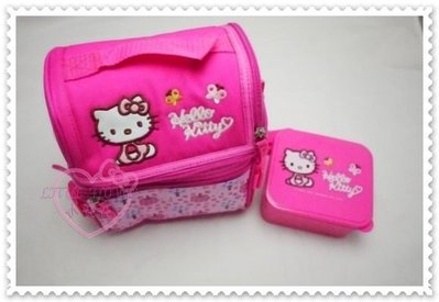 ♥小花花日本精品♥ Hello Kitty 粉色大容量臉頭造型百搭手提 肩背包/保冷袋便當袋+便當盒