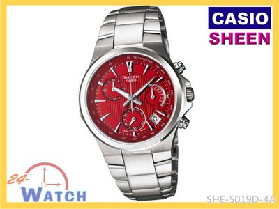 SHE-5019D-4A紅SHE-5019《台灣卡西歐公司貨》CASIO SHEEN三眼女錶24-Watch全新