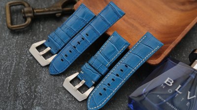 24mm收22mm加厚版沛納海的新衣海軍藍色高質感可替代panerai原廠錶帶之鱷魚皮紋真牛皮錶帶