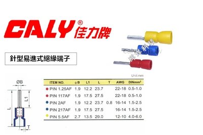 【洋洋科技】(100個/包) CALY 佳力牌 PIN1.25AF 針形絕緣端子 針型易進式絕緣端子 1.25mm 紅色
