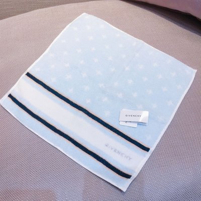 全新專櫃正品Givenchy天空藍經典logo條紋星星毛巾布手帕方巾