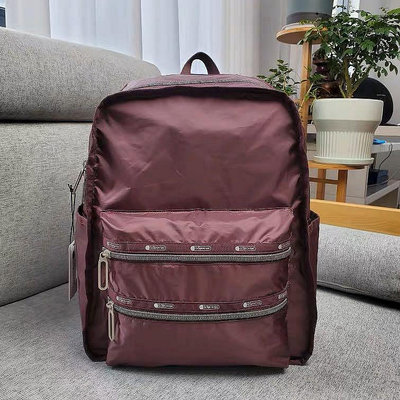 小Z代購#Lesportsac 2296 質感深紅 Functional Backpack 大型拉鏈雙肩後背包