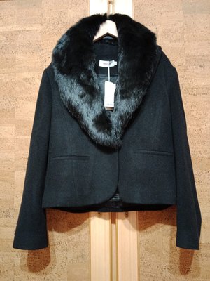 全新12800【唯美良品】Aimilan愛蜜蘭 黑色兔毛羊毛外套~ W123-856  XL 兔毛領可拆.