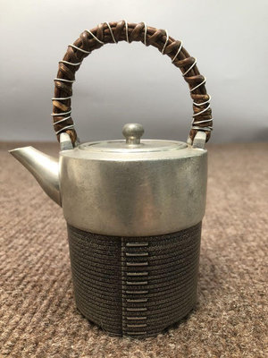 日本 錫半造 本錫藤編提梁酒壺 茶壺  老錫半底款百年歷史