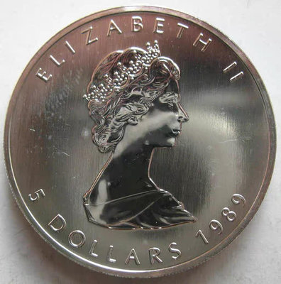 加拿大1989年5元普制紀念1盎司純銀投資銀幣 楓葉系列第二
