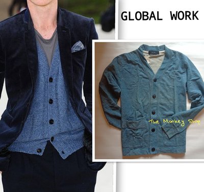 【 The Monkey Shop 】日本帶回 全新正品 GLOBAL WORK 復古牛仔白直條紋造型開襟小外套